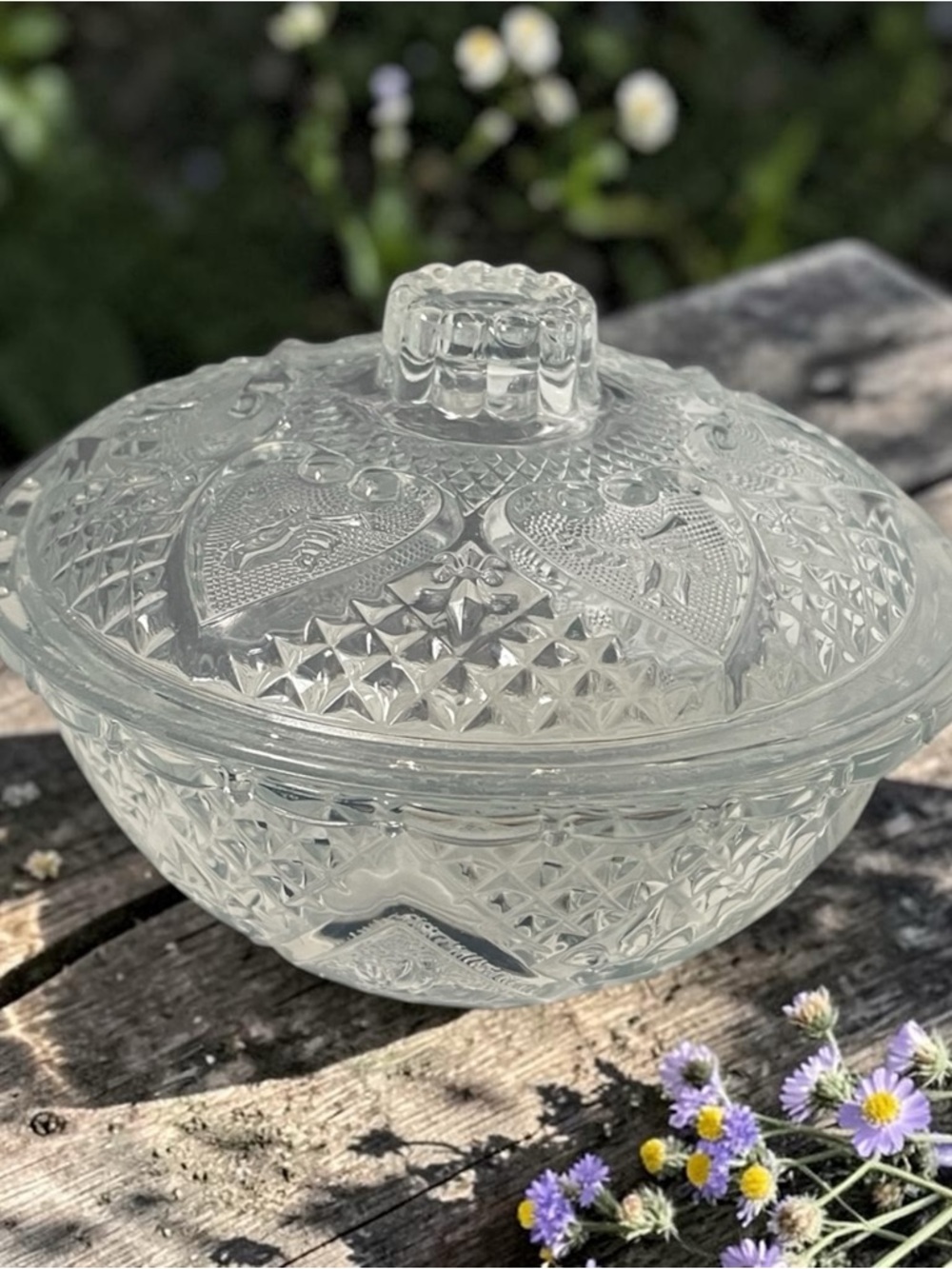 Vintage KIG Pressed Glass Lidded Candy Dish
